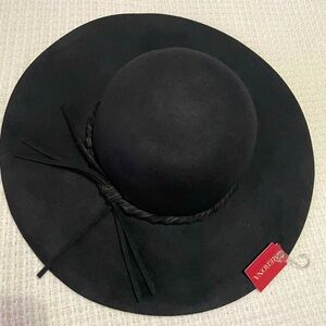 Merona Black Felted Wool Wide Brim Floppy Hat Braided Band One Size NEW